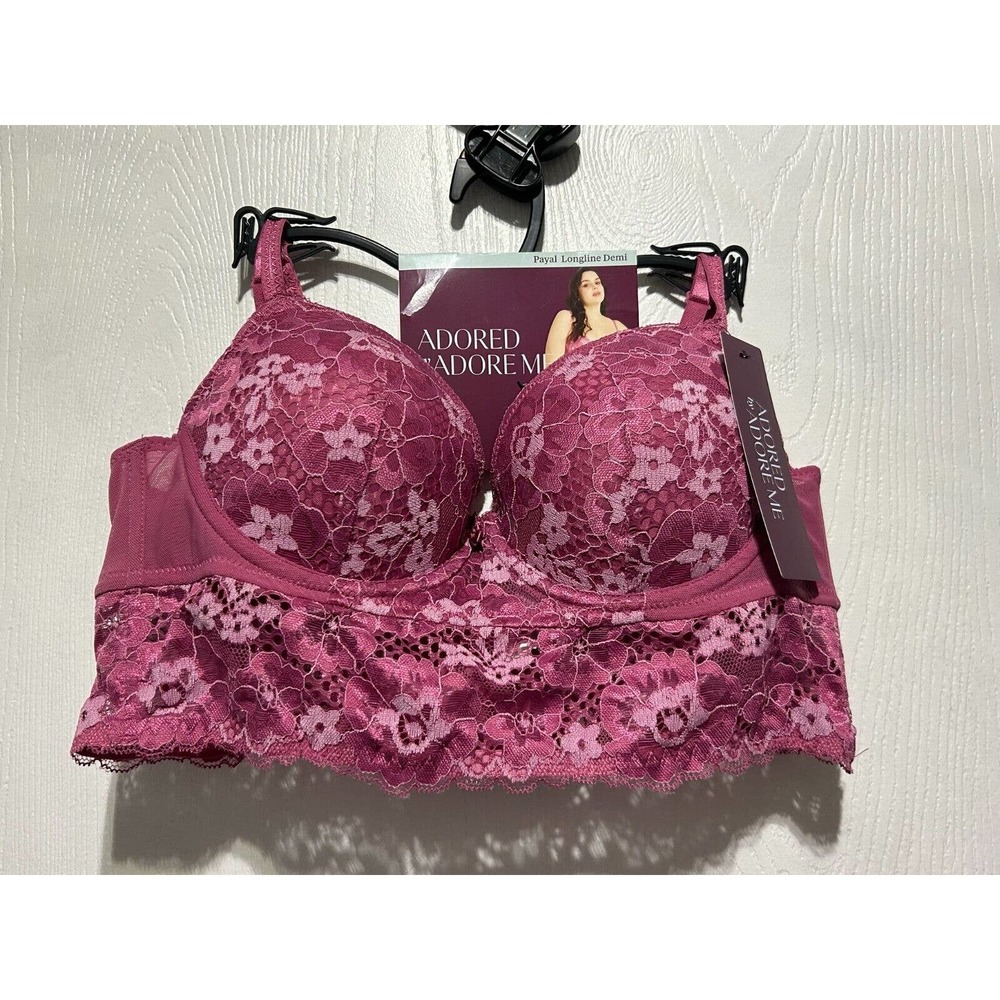 Adored by Adore Me Women’s Payal Longline Demi Floral Lace Bra Size 32D‎ NEW